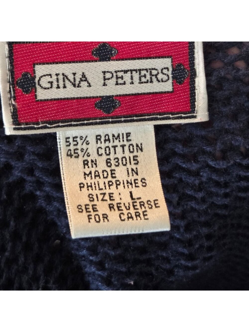 vintage Gina Peters blue knit button-down cardigan sweater V Neck Size L Preppy - Picture 8 of 8